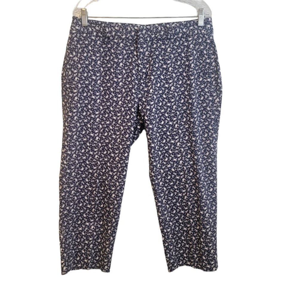 Dockers Crop Capri Pants Blue Sea Life Nautical Stretch Blue White Womens Sz 12